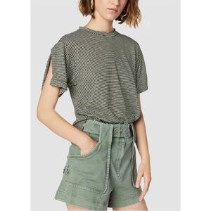 Derek Lam 10 Crosby Striped Split-Sleeve Linen T Shirt Medium